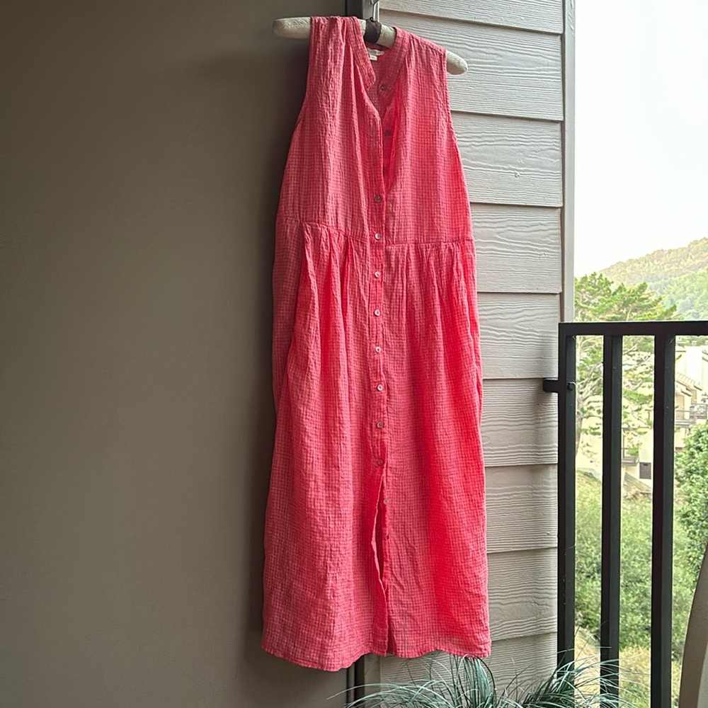 Eileen Fisher gingham linen midi dress M